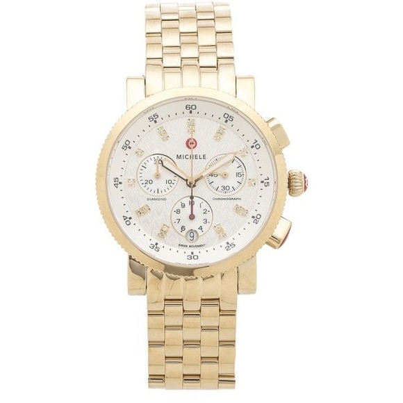 Michele Women's Metallic Sport Sail Diamond Watch Dial w| Gold Bracelet | NWT